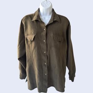Shaver Lake XL Faux Suede Shirt Olive Brown Pockets